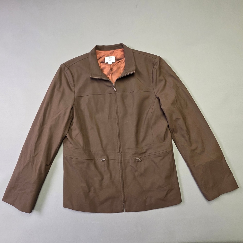 Renfrew Brown Full Zip Jacket Womens 12 Made in USA Wool Blend Stand Collar